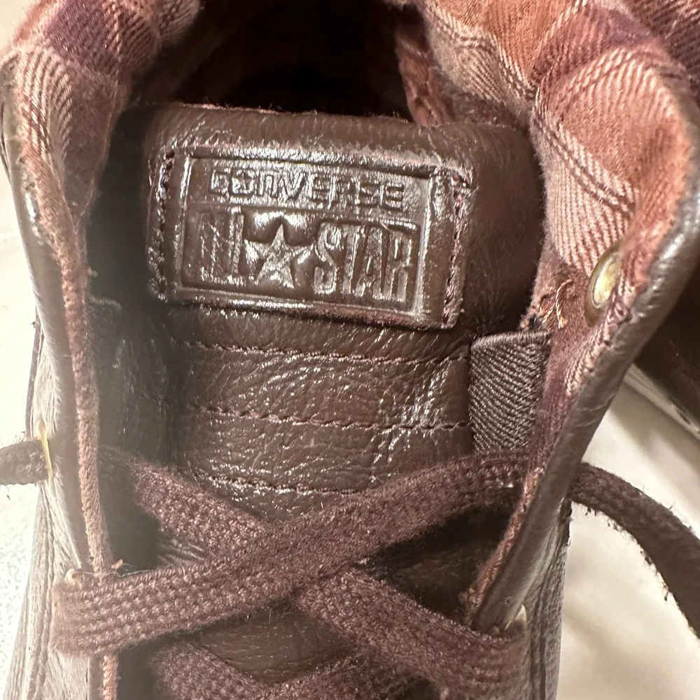 Converse Brown and White Leather Sneakers Size 10 - Picture 2 of 9